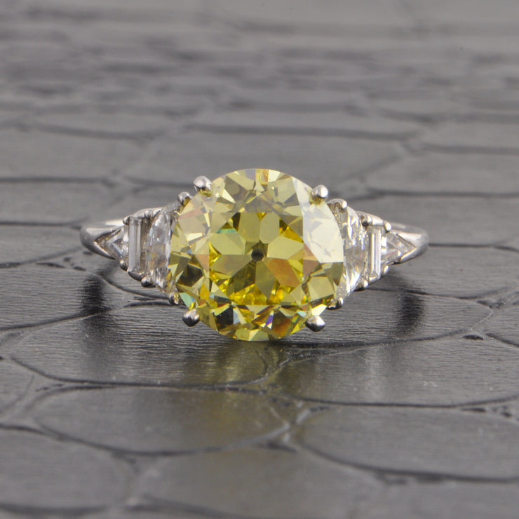 GIA 3.15 ct. Fancy Intense Yellow Old European Cut Diamond Ring in Platinum