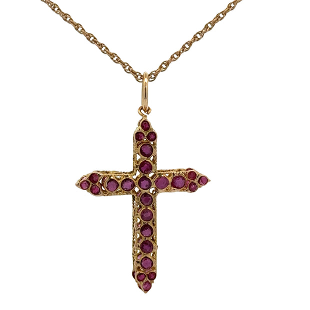 Ruby Cross Pendant in Yellow Gold