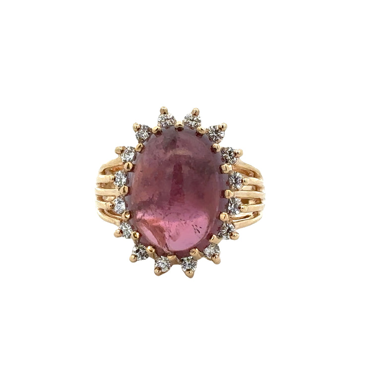 Pink Tourmaline and Diamond Ring in Yellow Gold