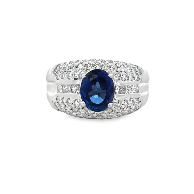 Statement Sapphire and Diamond Ring in White Gold