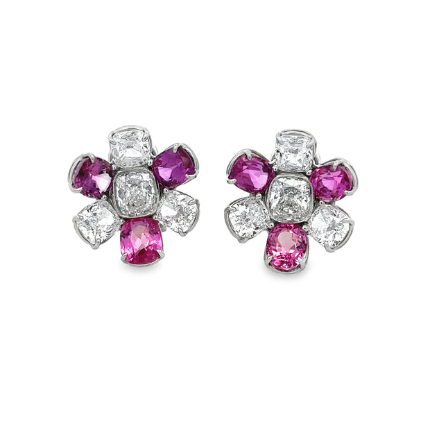 Designer Pink Sapphire and Diamond Clip-on Earrings