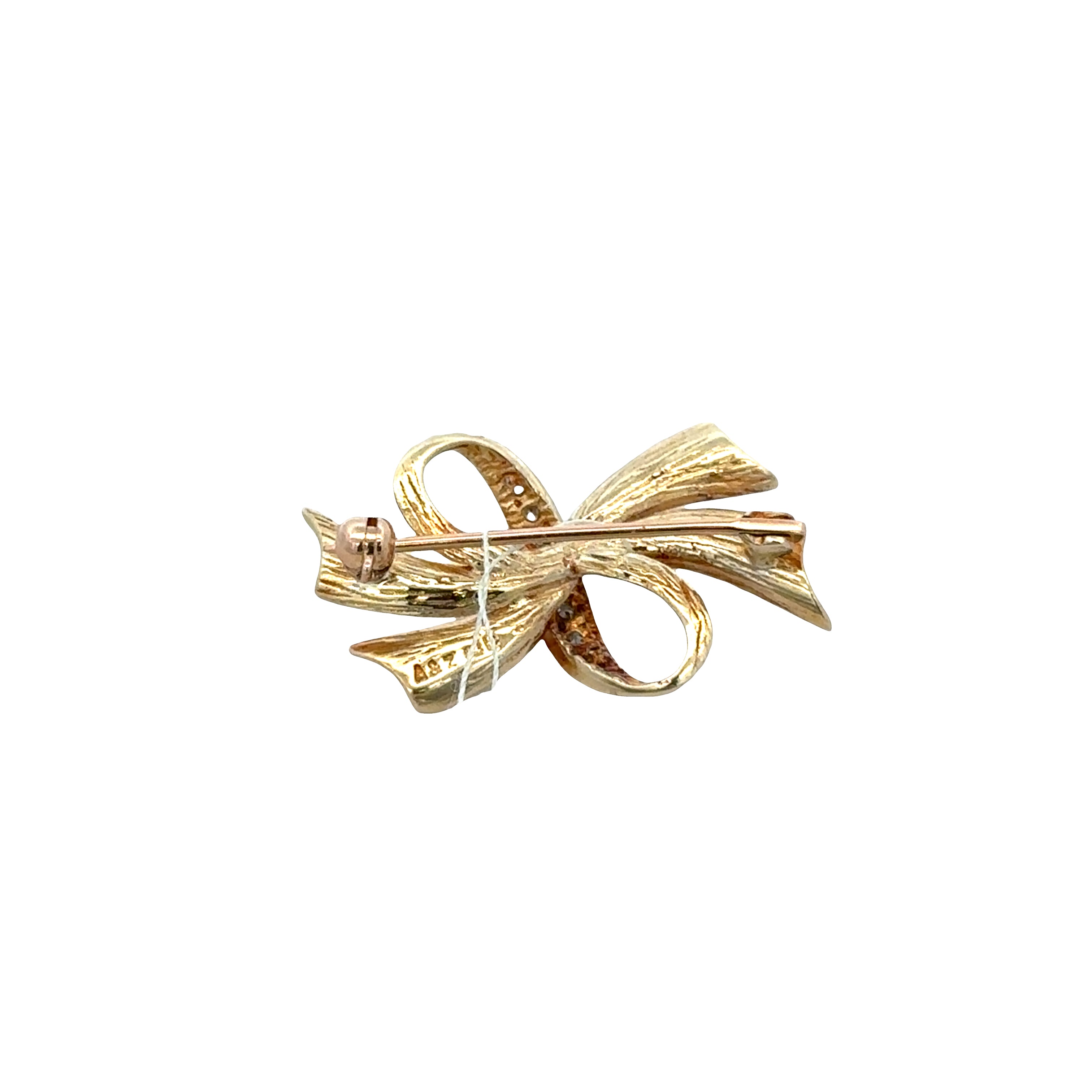 14k Yellow Gold Diamond Bow Brooch