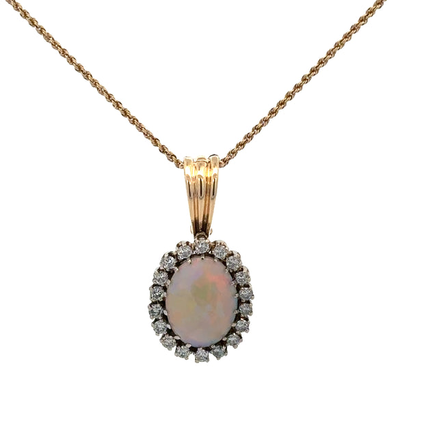 Vintage Opal and Diamond Pendant in Yellow Gold