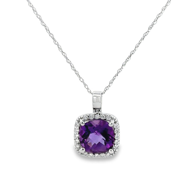 Amethyst and Diamond Pendant in White Gold