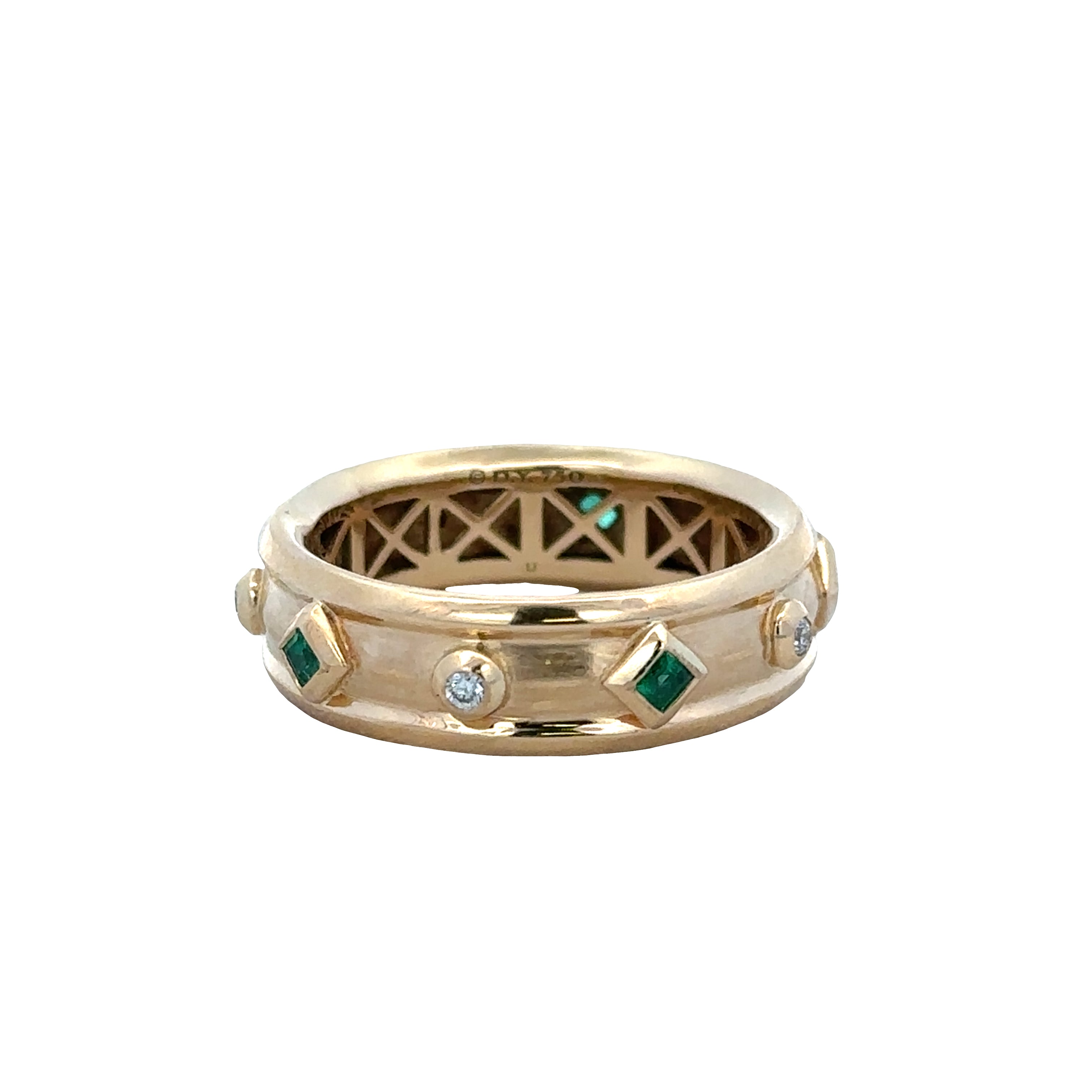 Estate 18k Yellow Gold Emerald and Diamond Band by David Yurman – Size 8