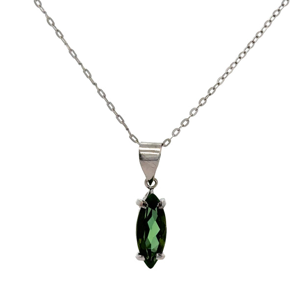 Vintage Green Tourmaline Marquise Pendant in White Gold