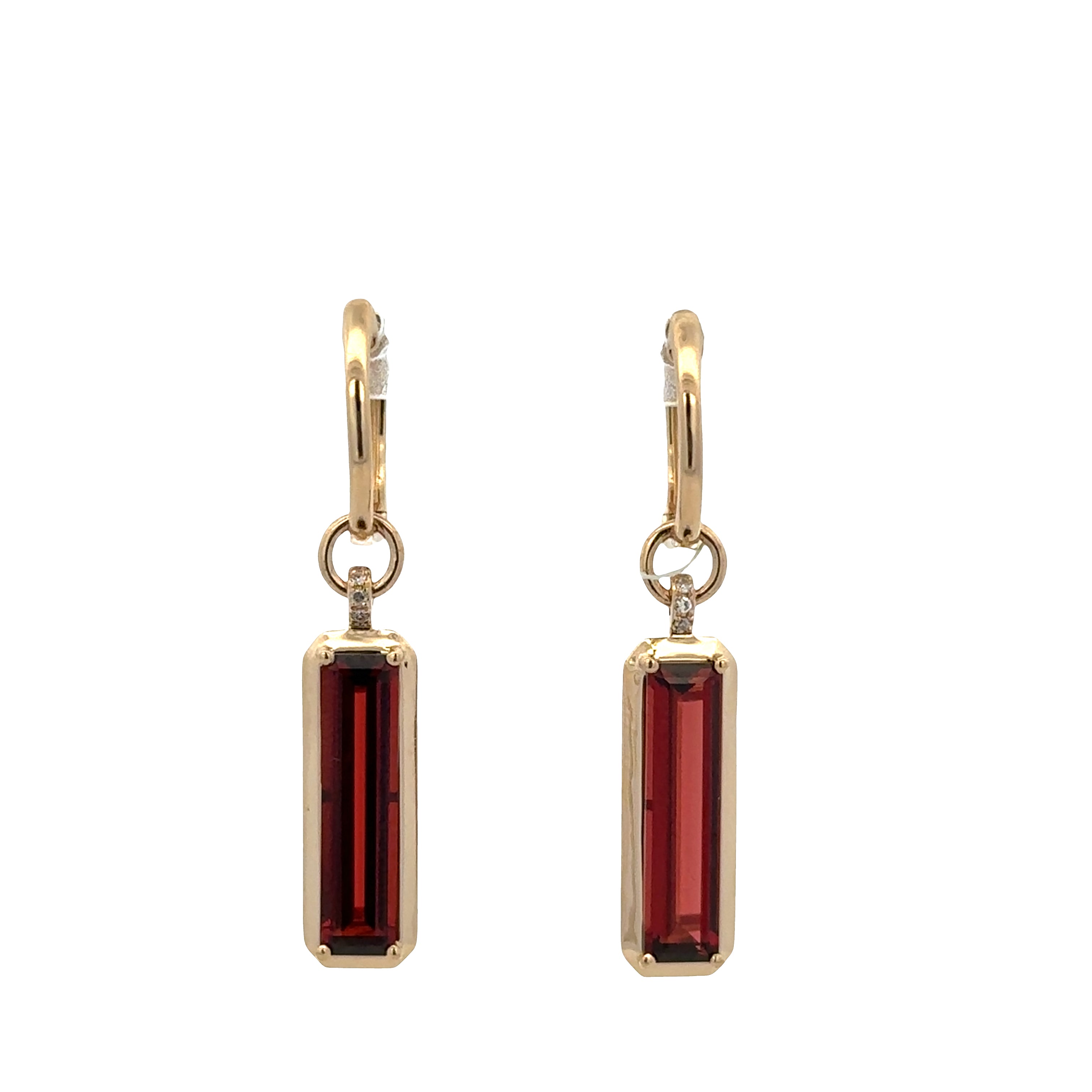 14k Yellow Gold Garnet & Diamond Dangle Earrings