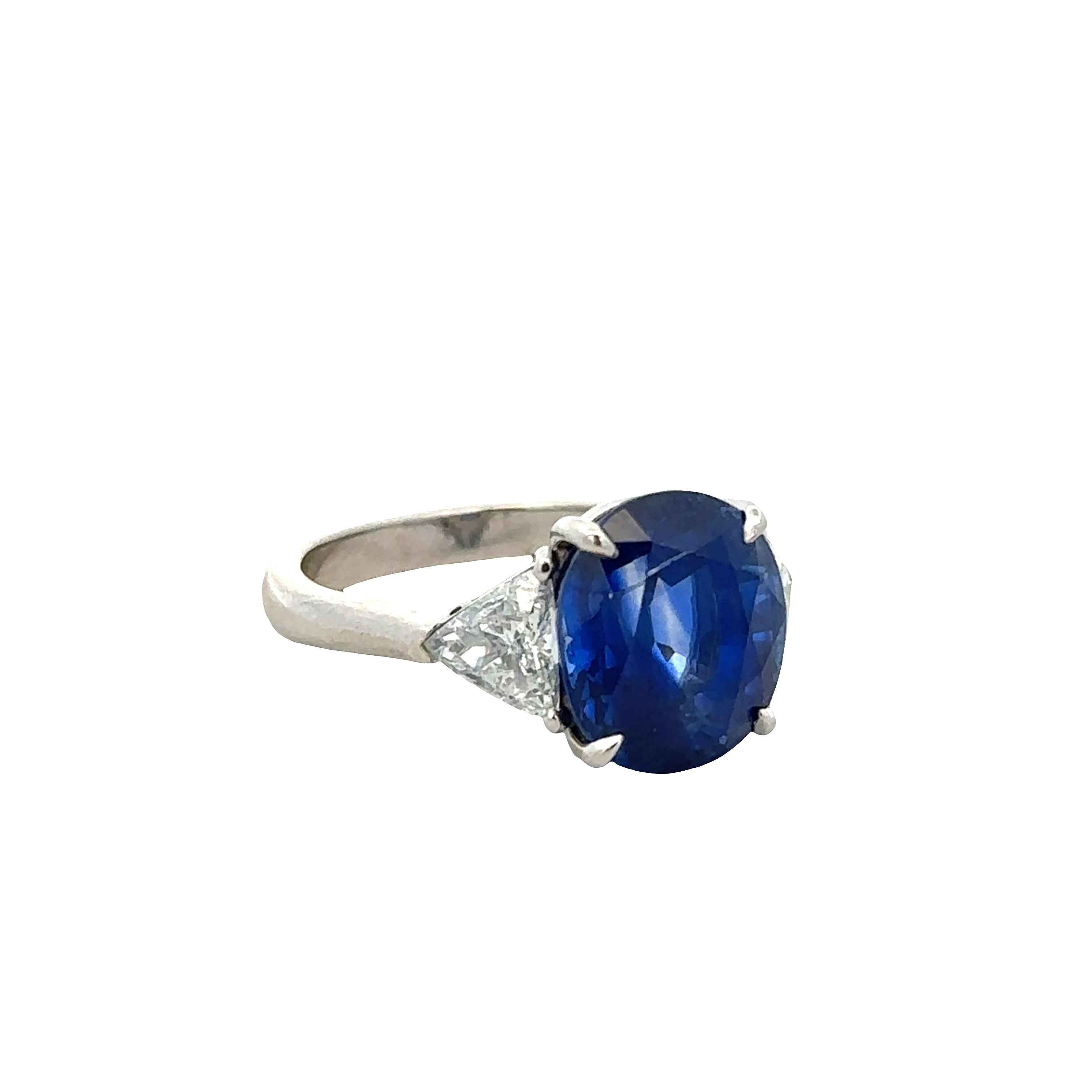 Platinum Sri Lankan Sapphire & Trillion Diamond Ring – Size 6.25
