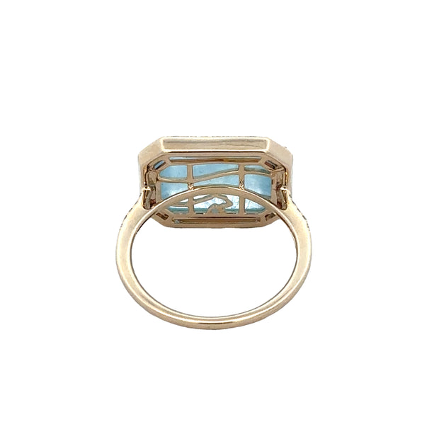 Aquamarine Slice and Diamond Ring in Yellow Gold