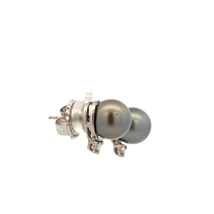 Tahitian Pearl and Diamond Stud Earrings in White Gold