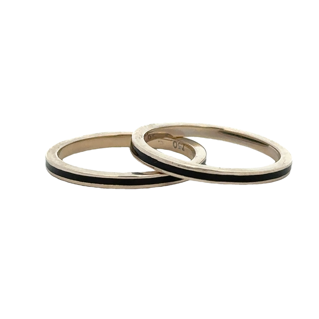 Set of 2 Black Enamel Bands in 18k Yellow Gold Size 7