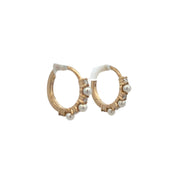 Petite Pearl and Diamond Hoop Earrings in Yellow Gold