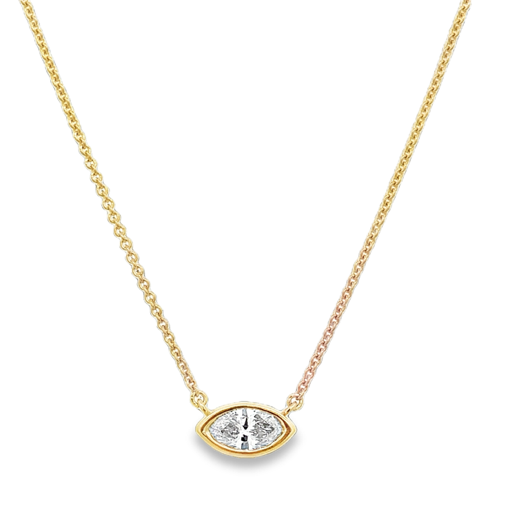 GIA 1.0 ct. Marquise Cut Diamond Necklace in Yellow Gold