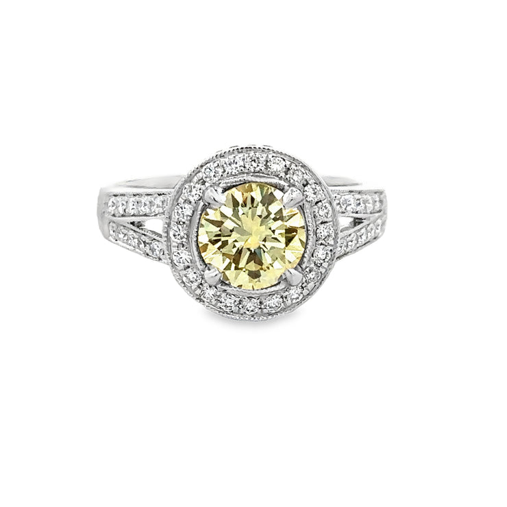 Fancy Yellow Diamond Halo Ring in White Gold