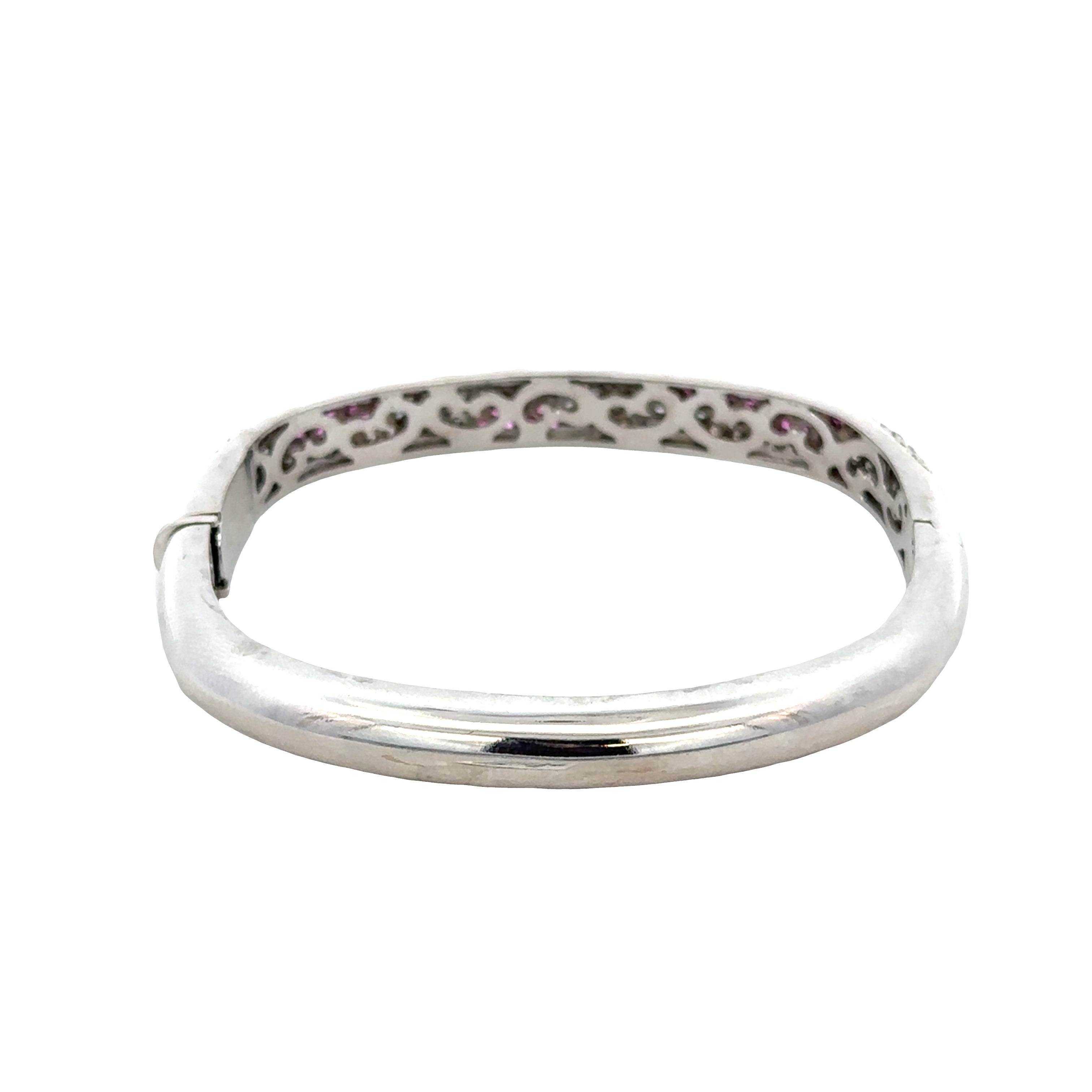 Estate 18k White Gold Pink Sapphire & Diamond Bangle – Fits 6"–6.75" Wrist