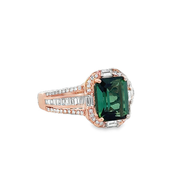 Green Tourmaline and Diamond Ring in Rose Gold