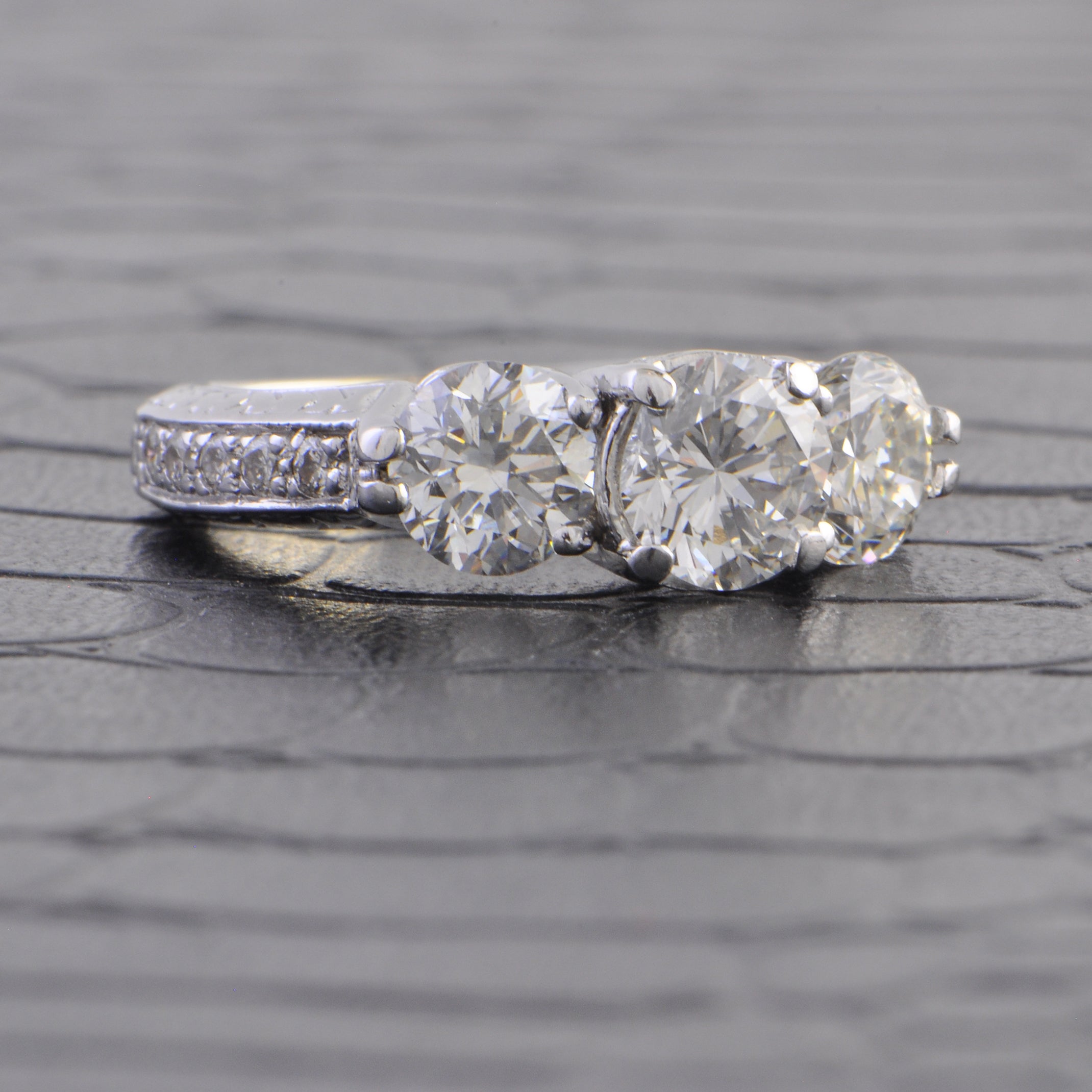 2.47 CTW Three Stone Diamond Engagement Ring in 18k White Gold