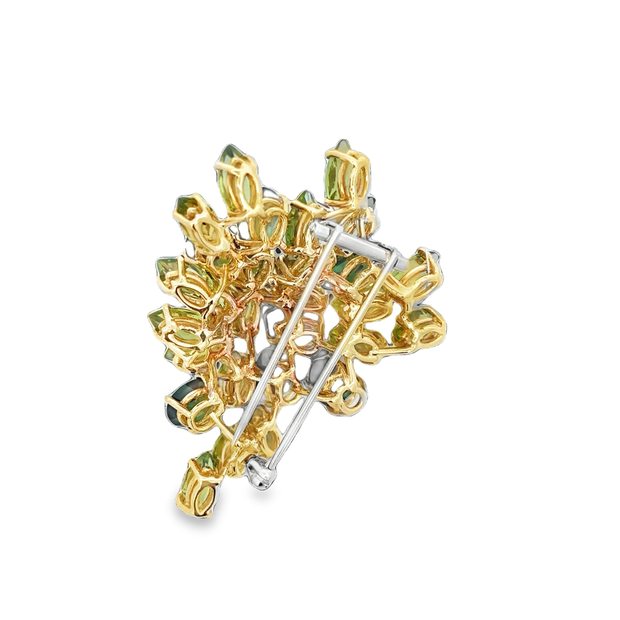 Vintage Peridot, Green Tourmaline, and Diamond Brooch in Yellow Gold