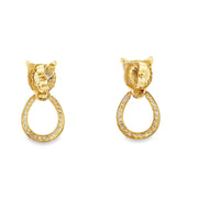 Diamond & Emerald Panther Doorknocker Earrings in Yellow Gold