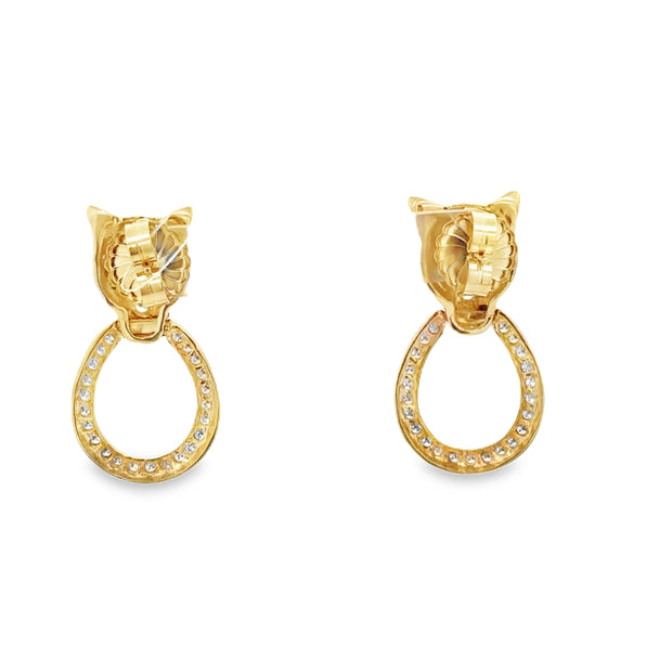 Diamond & Emerald Panther Doorknocker Earrings in Yellow Gold