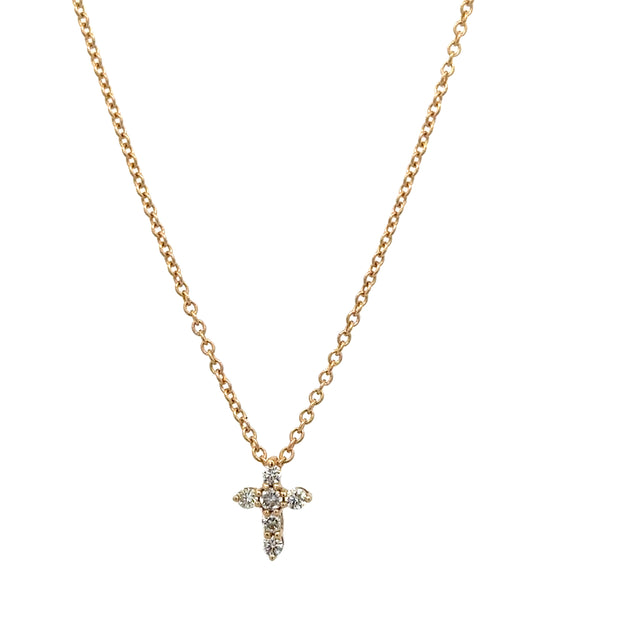 Petite Diamond Cross Necklace in 18k Yellow Gold