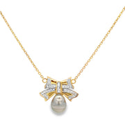 Vintage Baroque Cultured Pearl and Diamond Bow Necklace