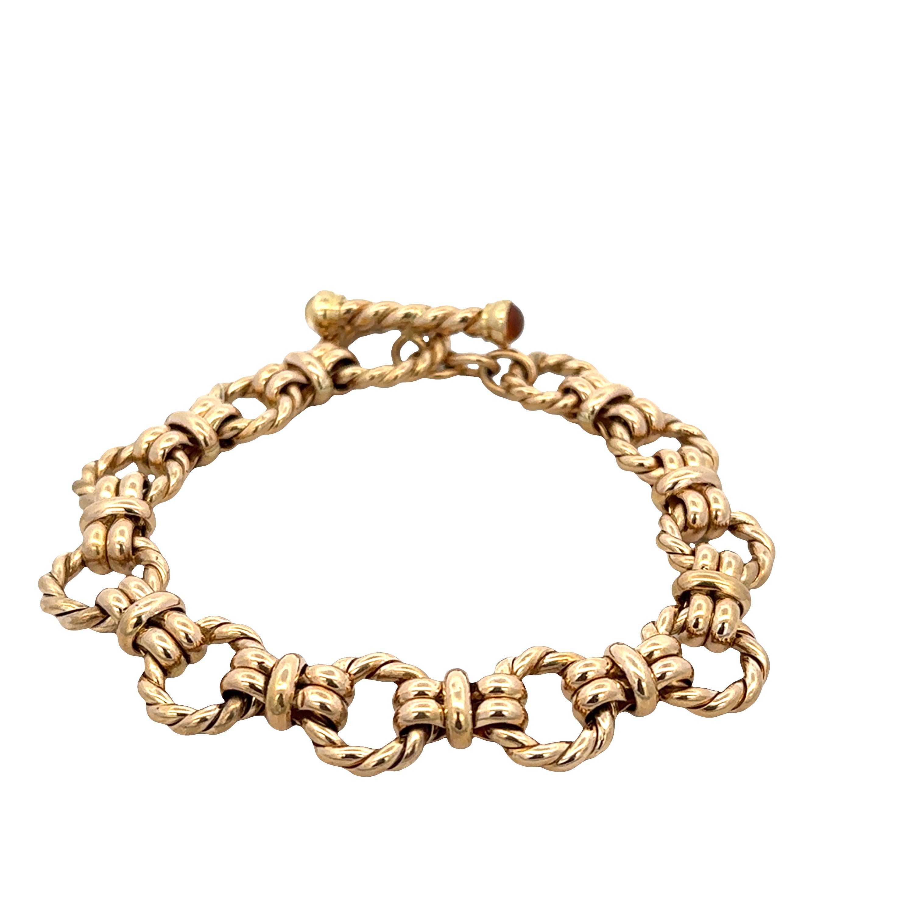 18k Yellow Gold Rope-Accented Circle Link Bracelet with Citrine Cabochon Ends – 8"