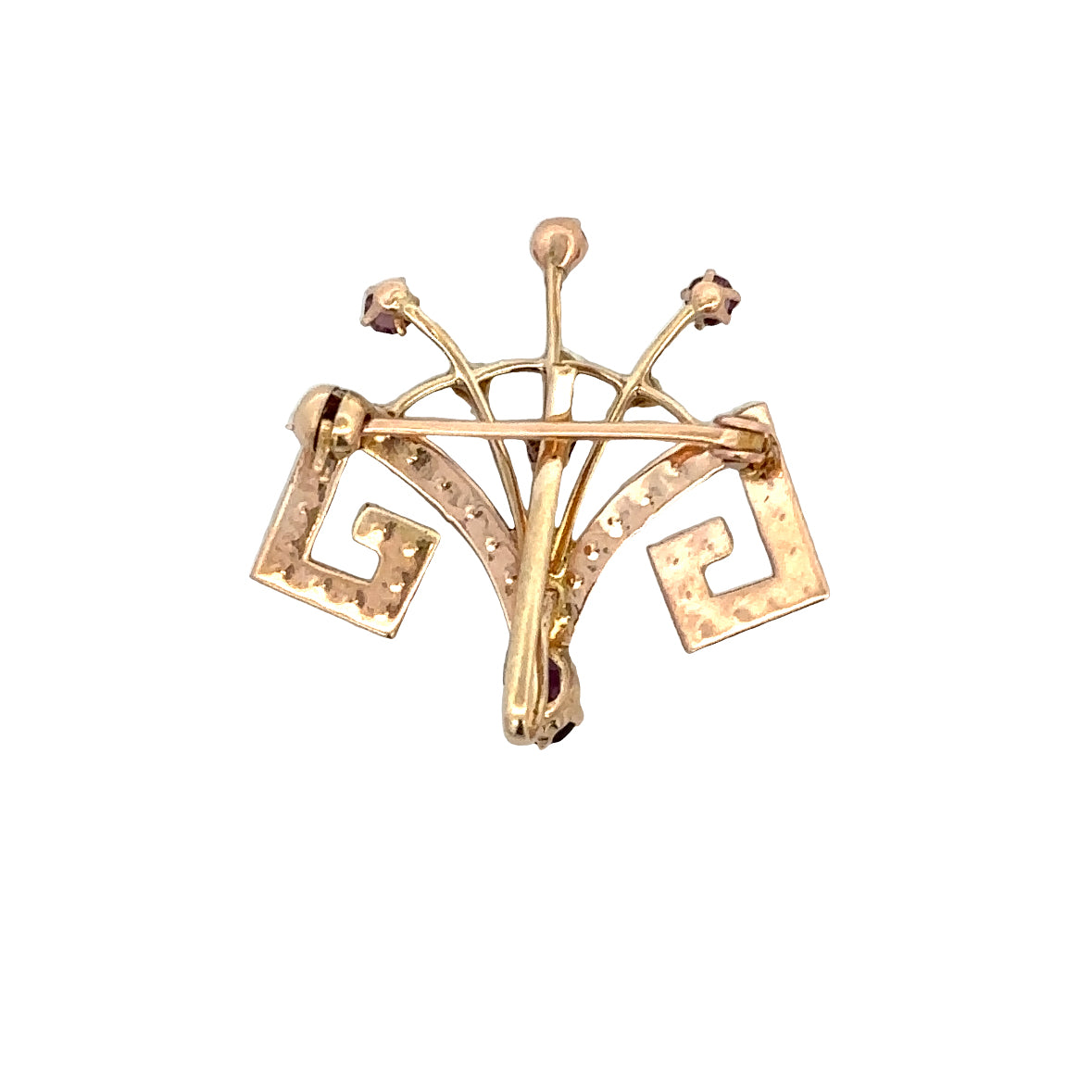 Antique Art Nouveau Amythest Glass Brooch in Yellow Gold