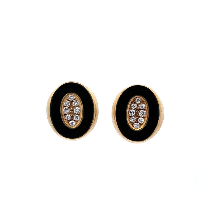 Black Onyx and Diamond Stud Earrings in 18k Yellow Gold