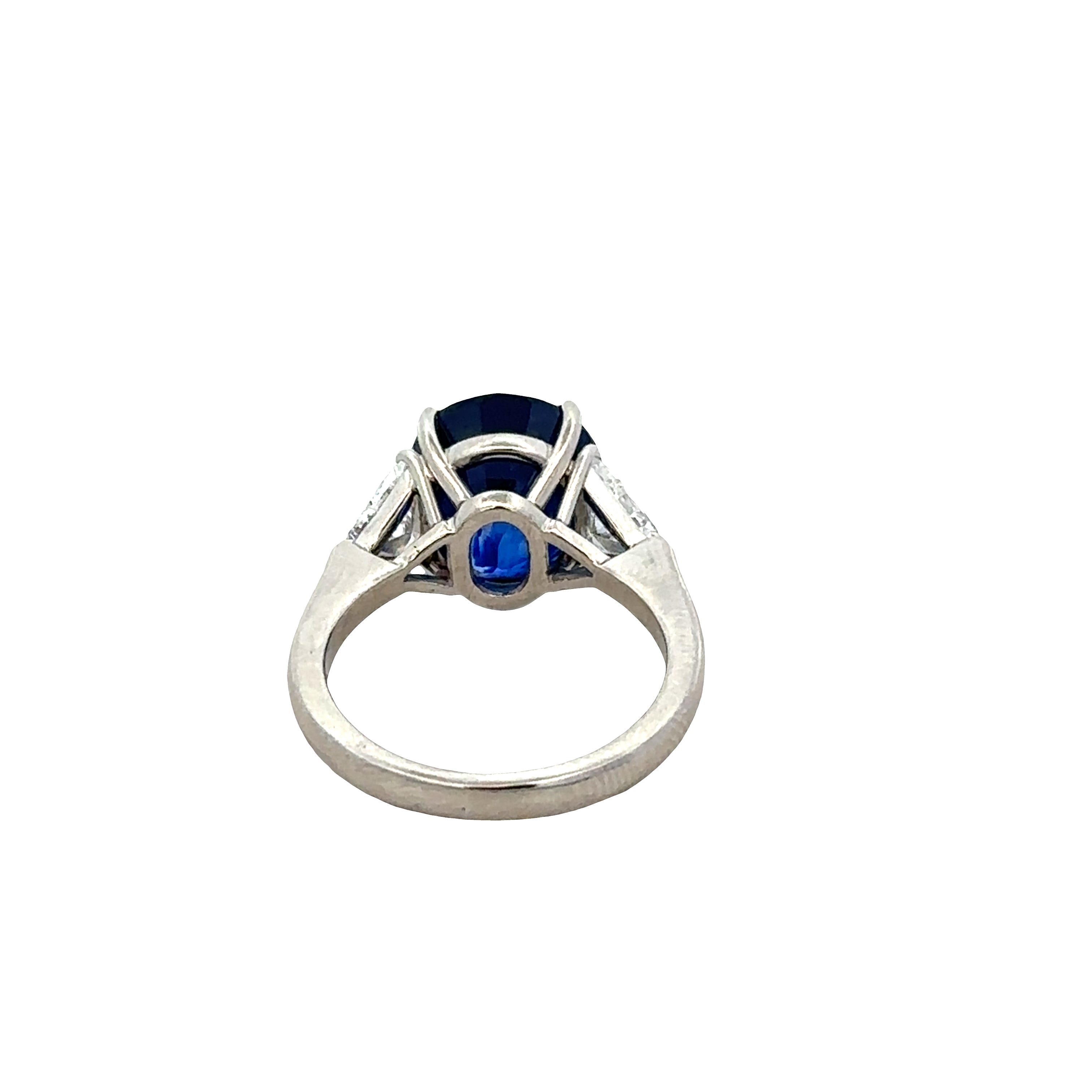 Platinum Sri Lankan Sapphire & Trillion Diamond Ring – Size 6.25