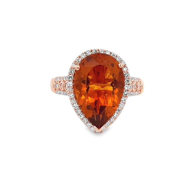 Citrine and Diamond Ring in Rose Gold