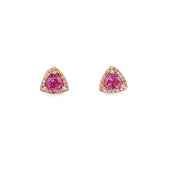 Trillion Cut Pink Sapphire and Diamond Stud Earrings in Rose Gold