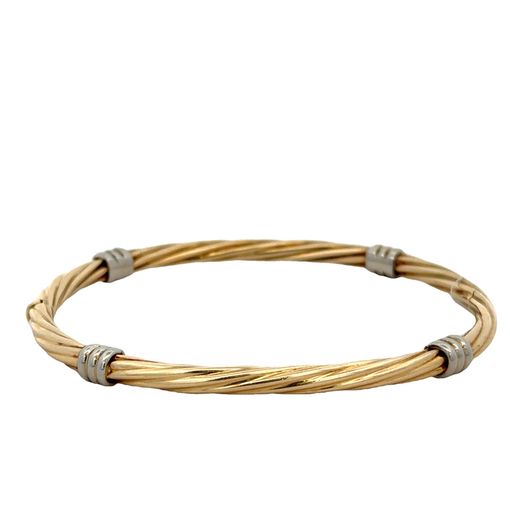 Two Tone Twist bangle Bracelet in 18k Gold