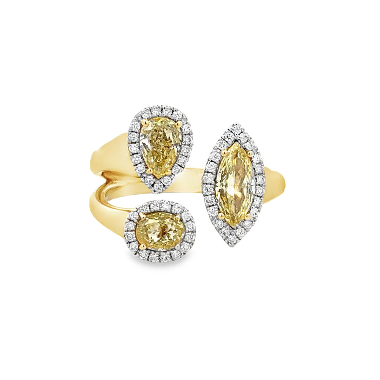 Fancy Yellow Diamond Bypass Style Ring in Yellow Gold