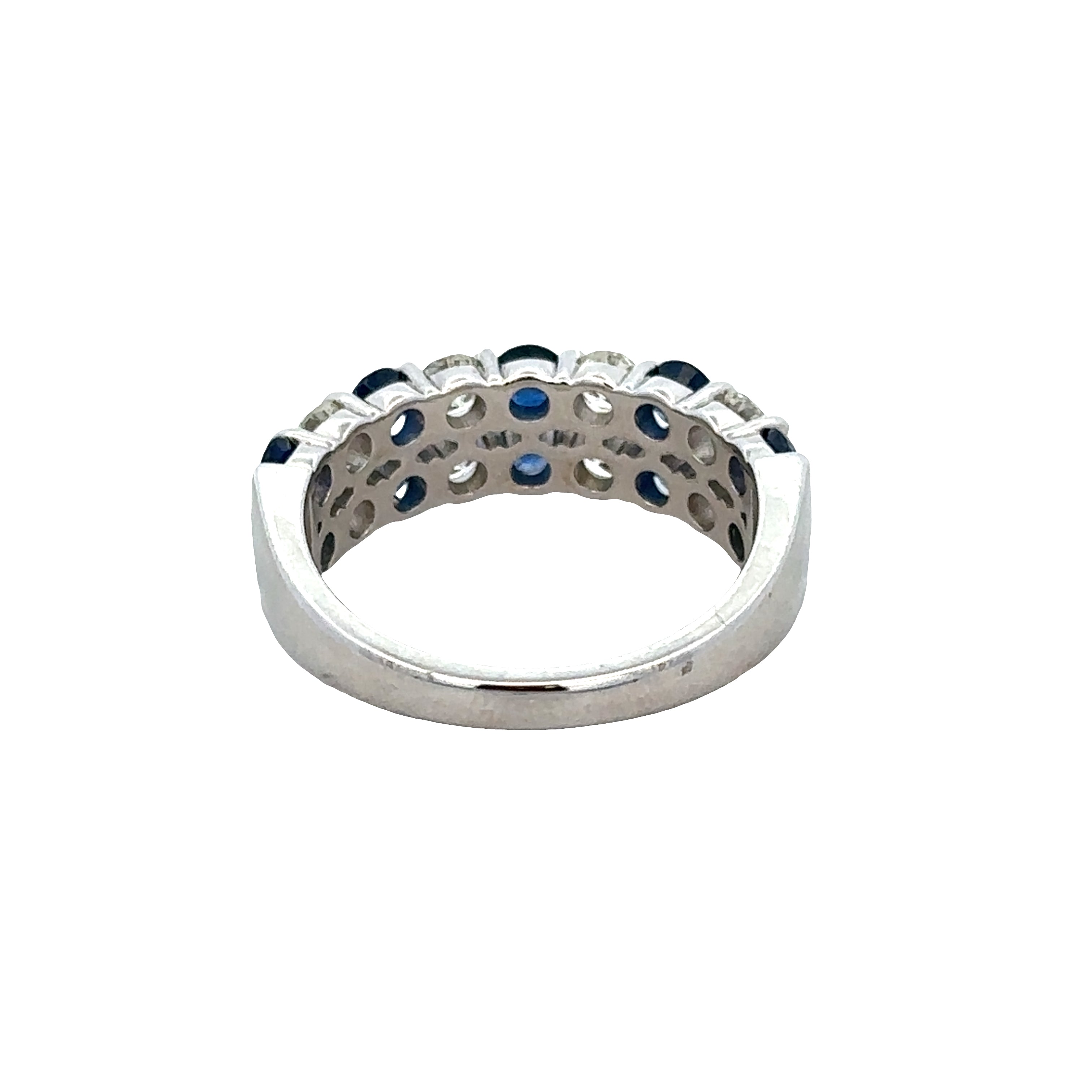 14k White Gold Sapphire & Diamond Double Row Band – Size 7.25