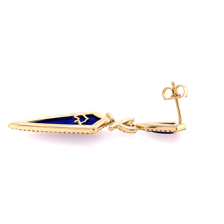 Lapis and Diamond Drop Earrings in Yellow Gold