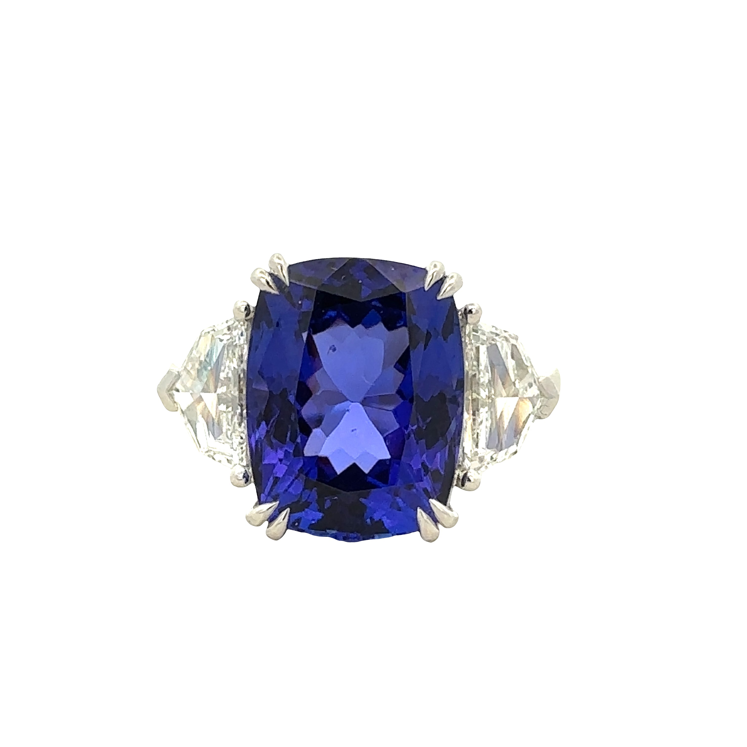 Platinum Tanzanite & Diamond Three-Stone Statement Ring – Size 7