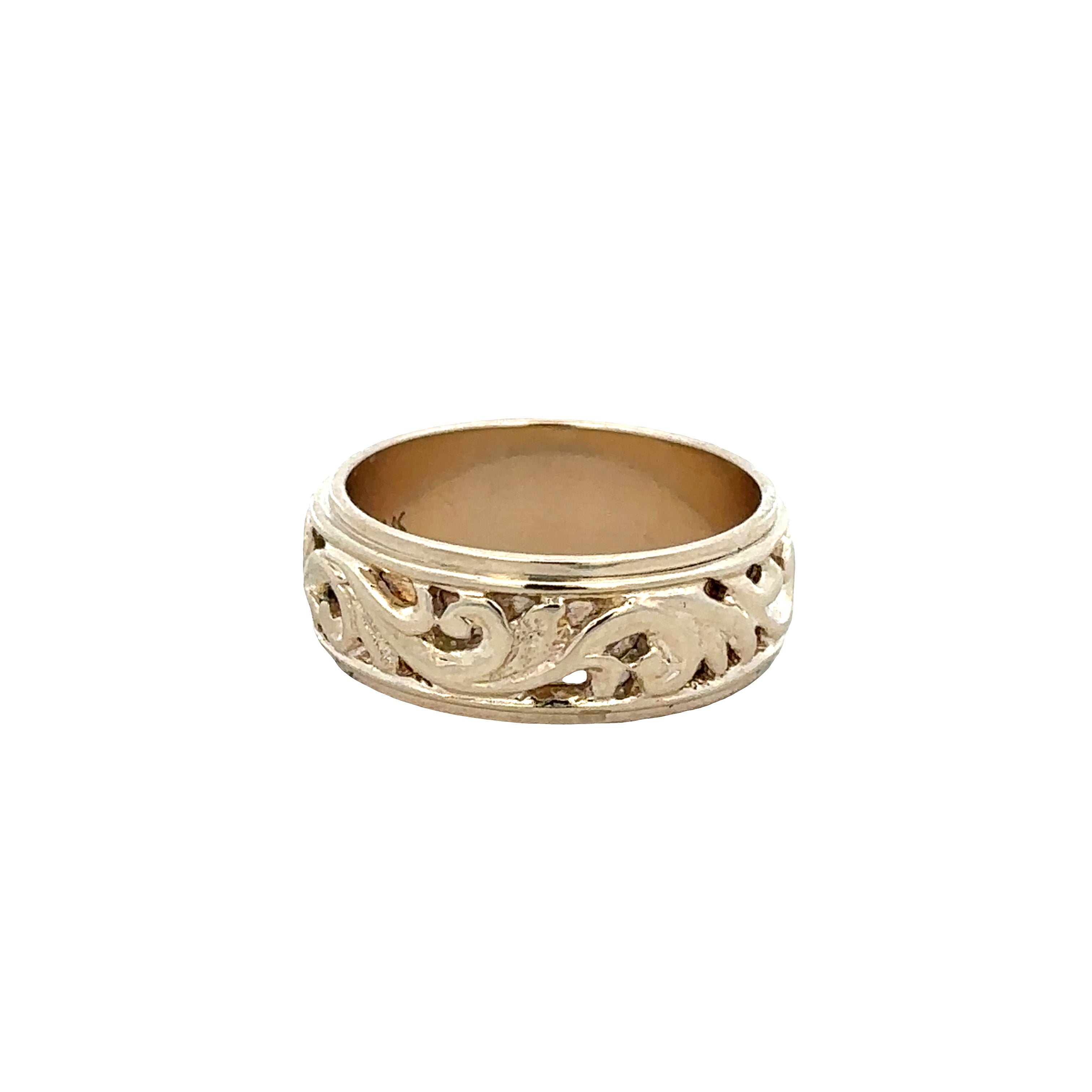 14k Yellow Gold Embossed Scrollwork Band – Size 8
