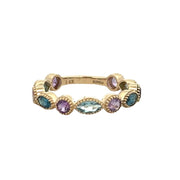 Blue Topaz and Amethyst Band in Yellow Gold