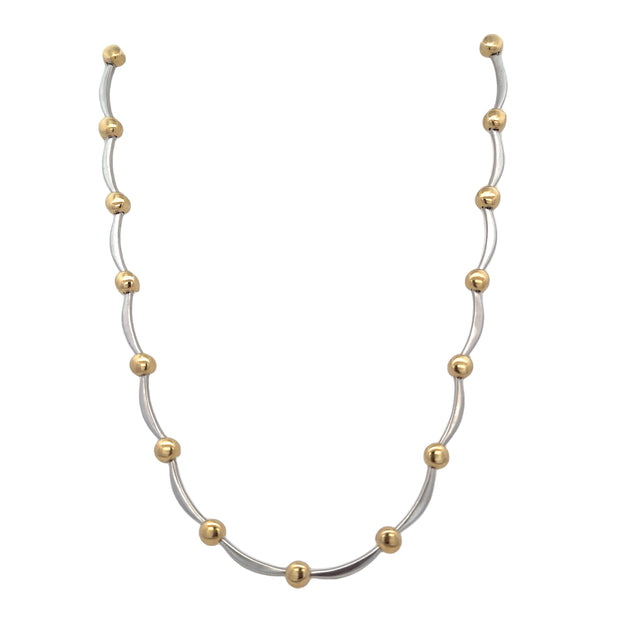 Two Tone 17" Curved Bar & Bead Necklace