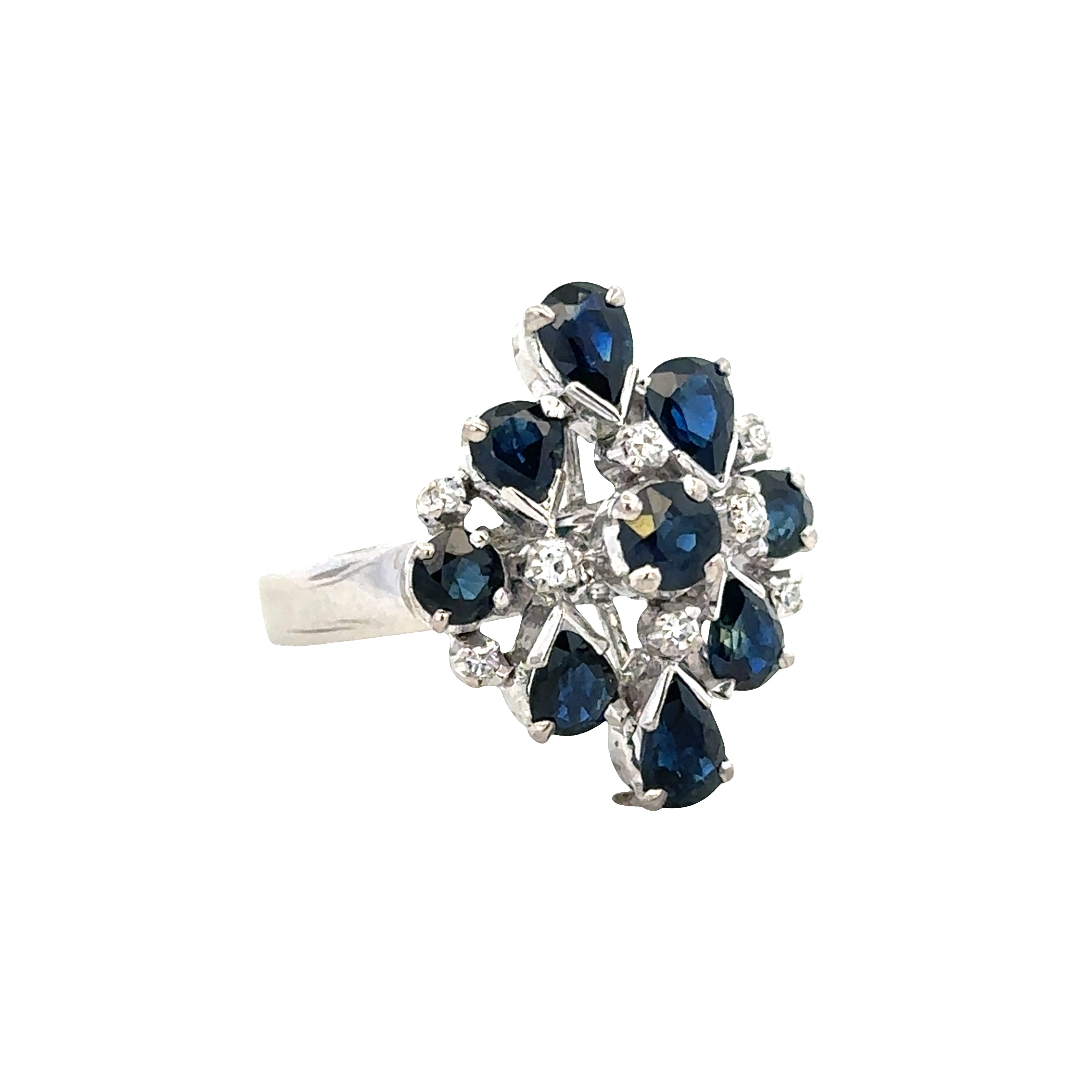 18k White Gold Sapphire & Diamond Cocktail Ring – Size 6