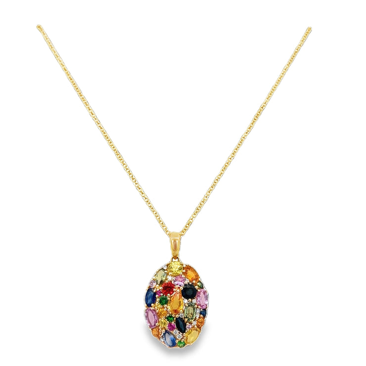 Multicolored Sapphire and Diamond Pendant in Yellow Gold