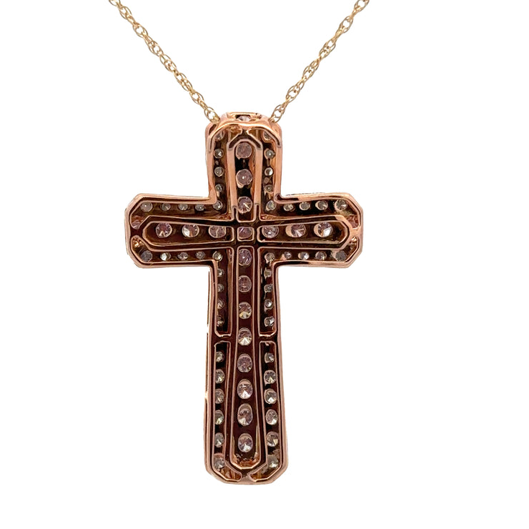 Pink and White Diamond Accented Cross Pendant by Modani