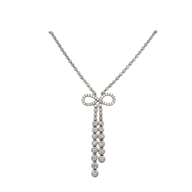 Diamond Bow Necklace in White Gold