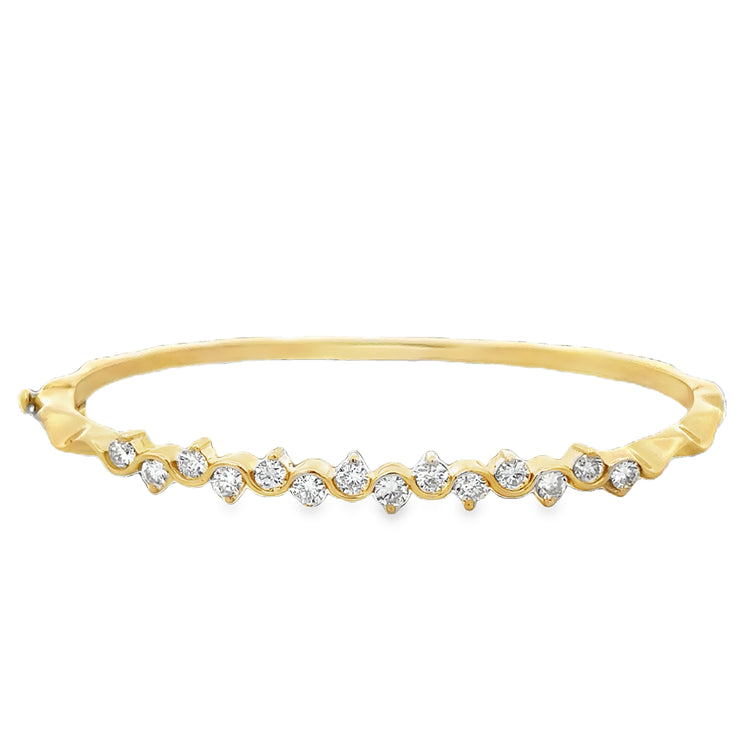 Diamond Swirl Wave Bangle Bracelet in 18k Yellow Gold