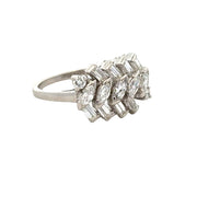 Vintage 1950s Baguette and Marquise Diamond Ring in Platinum