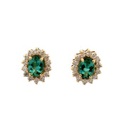 Green Tourmaline and Diamond Earrings in Yellow Gold