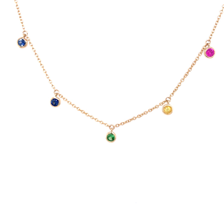 Multi Sapphire Station Necklace in Yellow Gold