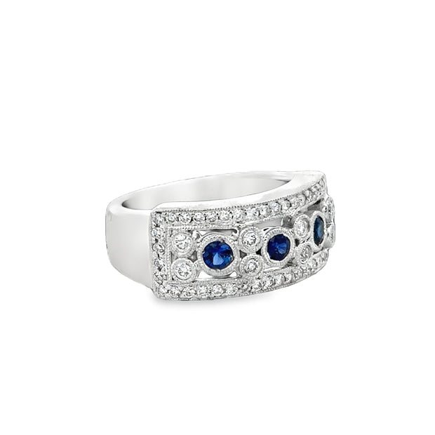 Sapphire and Diamond Band in White Gold Size 5.25