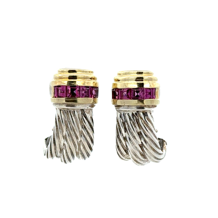 Two Tone Rhodolite Garnet Earrings by David Yurman